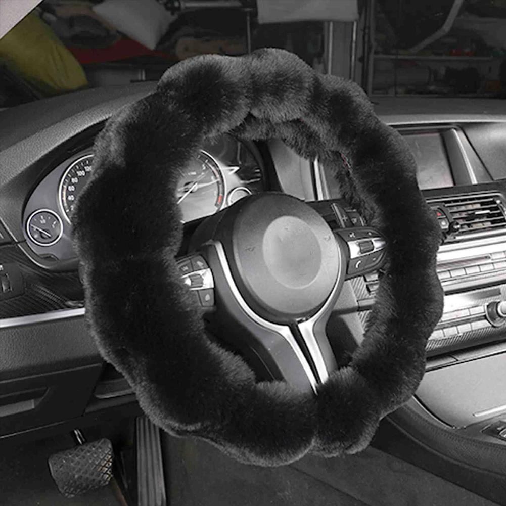 Soft Fluffy Car Steering Wheel Cover Plush Winter Warm Steering Qheel Grip Cover Non-Slip Steering Wheel Protector Car Steering
