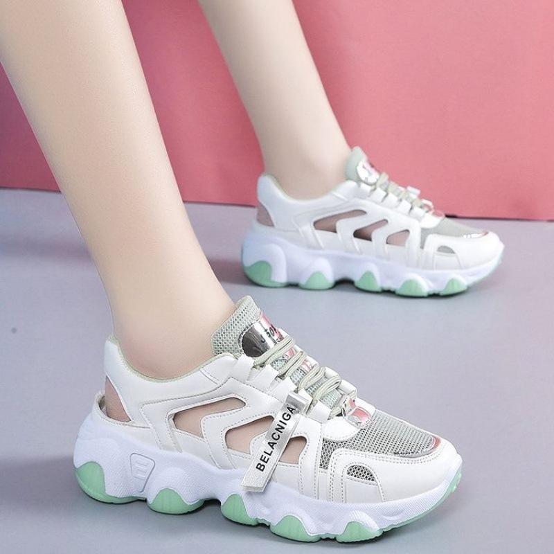 Niche design women's shoes summer hollow dad shoes breathable and versatile to increase the height of thick soles for students to commute