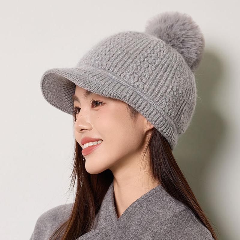 Rabbit Fur Warm Baseball Cap Women's Autumn Winter Velvet Ear Protection Knitted Cap Pullover Wool Cap