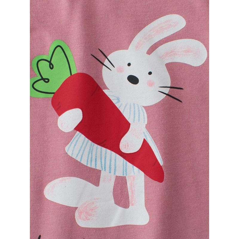 Korean Style Children's Clothing Spring and Autumn Girls' Patchwork Sleeve Raglan Sleeve Rabbit Long-Sleeve T-Shirt Children's Pure Cotton Base Shirt