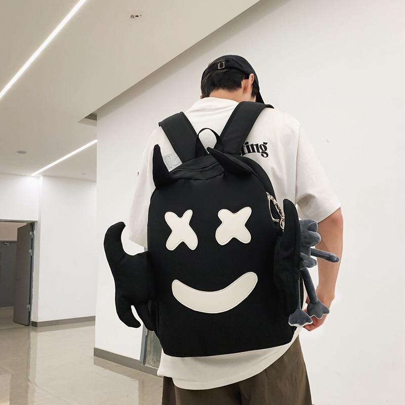 Schoolbag Unisex Kids Black Ghost Large Capacity Backpack Hip Hop Street Campus Wind School Bag Middle School Student Couple Backpack