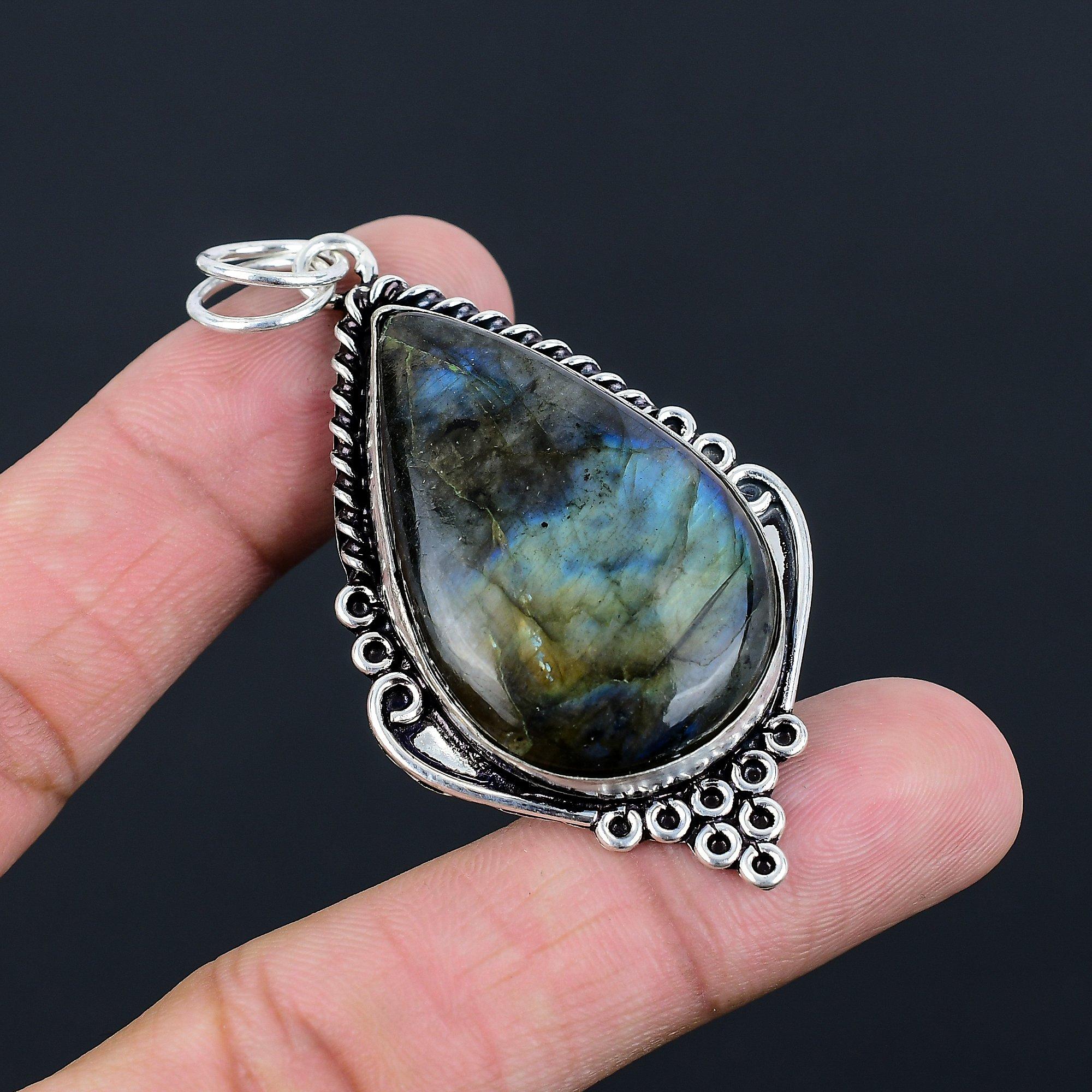 

Labradorite Gemstone Bezel Daughter Anniversary Boho Pendant Jewelry 925 Silver