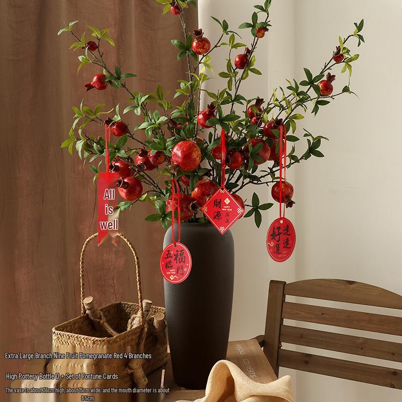 Persimmon and Pomegranate Faux Flower Arrangement for Living Room or Foyer