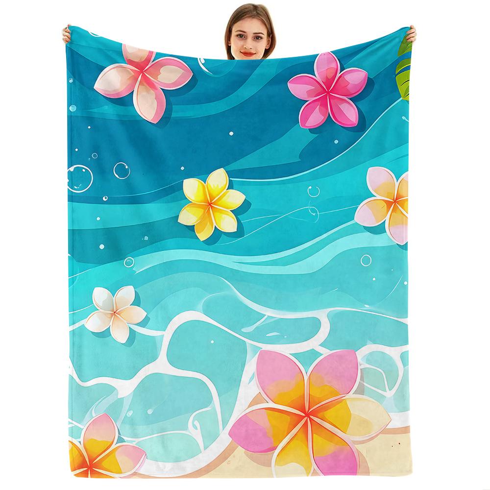 Tropical Hibiscus Abstract Cartoon Anime Print Flannel Blanket Soft Warm Throw for Kids Bedroom Sofa Christmas Office Car