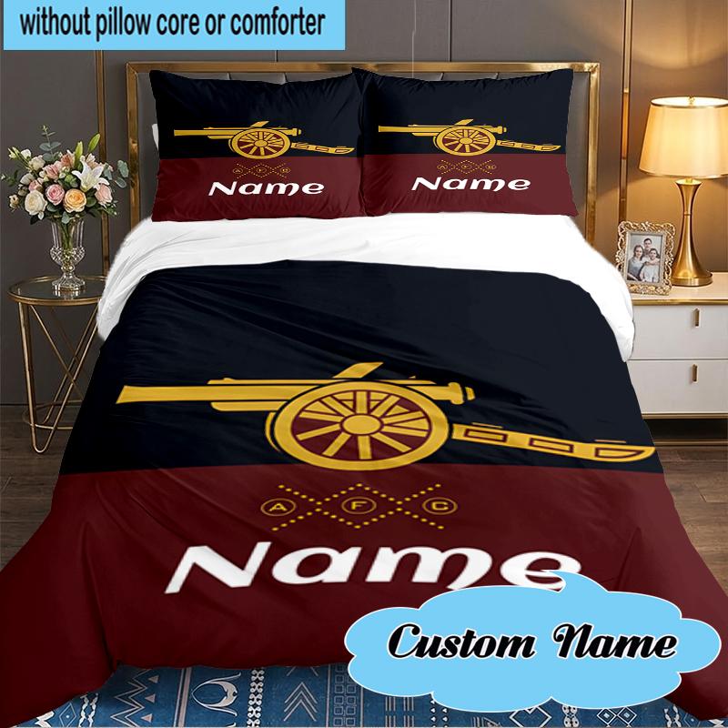 Custom Name Arse-nal Football Crest Bedding Set 3pcs, Bedding Set Including 1pc Duvet Cover And 2pcs Pillowcases for Bedroom, Dormitory Gift