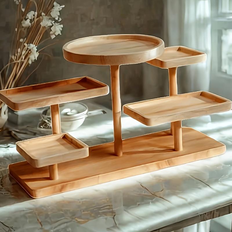 1pc Wooden Display Stand - 5-Tier Organizer for Jewelry/Home Decor | No Assembly Needed & Compact Tabletop Design