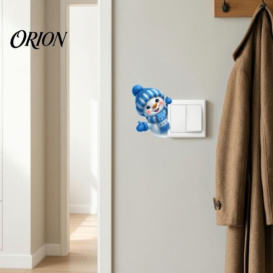 Christmas Party Supplies Cute Snowman Switch Sticker, Self-Adhesive PVC Decorative Decal, Blue And Cartoon Wall Art White Winter Theme for Living Room