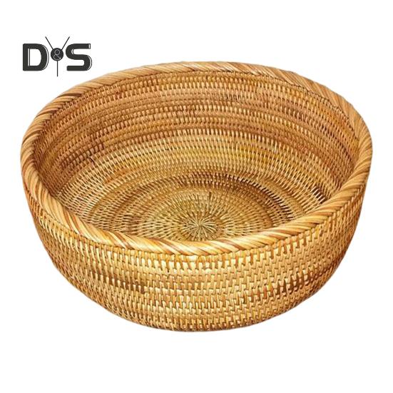 Oppbevaringskurv i rotting Rund serveringskurver til stue Håndvevd fruktskål Brødkurv til kjøkkenbenk