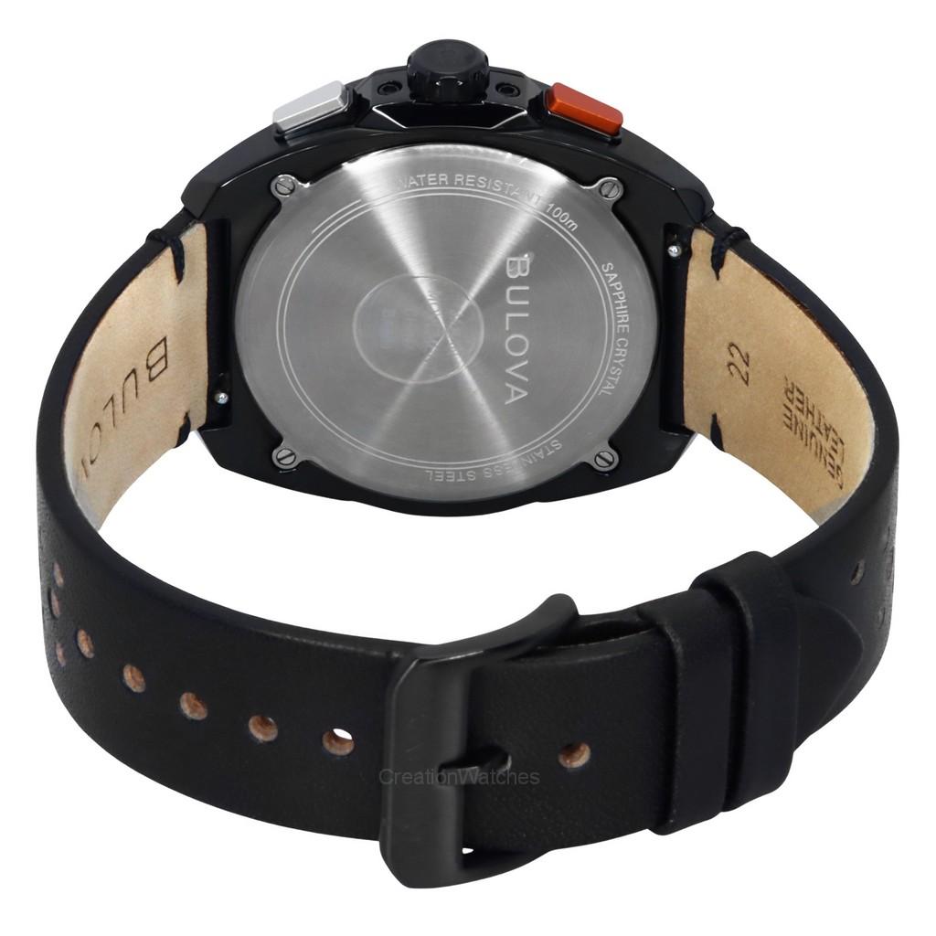BULOVA Racer Chronograph Leather Strap Black Dial Quartz 98B428 100M Men's Watch