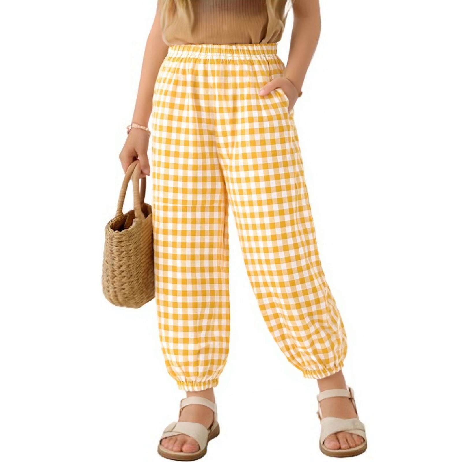 

Children s Fashionable Knickers, Checkered, Loose And Casual Pants 90 жовтий