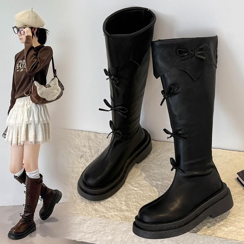 Fashion Winter Thick Sole Plush Woman Knee High Boot Fashion Butterfly-knot Back Zippers Shoes Women's Slim Knight Long Booties