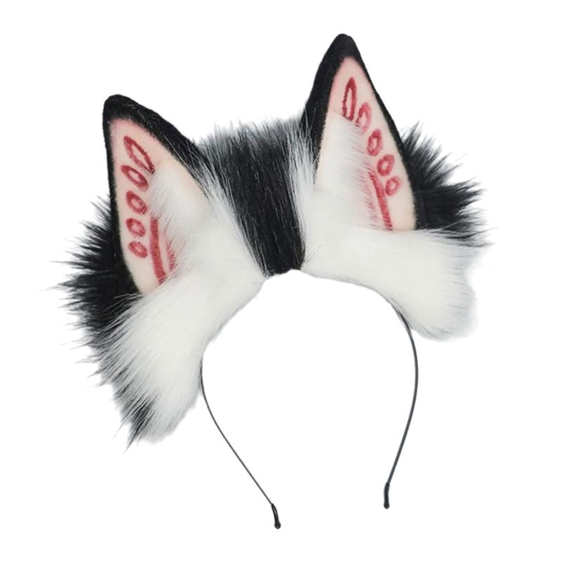 Faux Furs Bunnies Ears Headband Tail Animal Bunnies Costumes for Christmas Halloween Cosplay Party Costume Accessories
