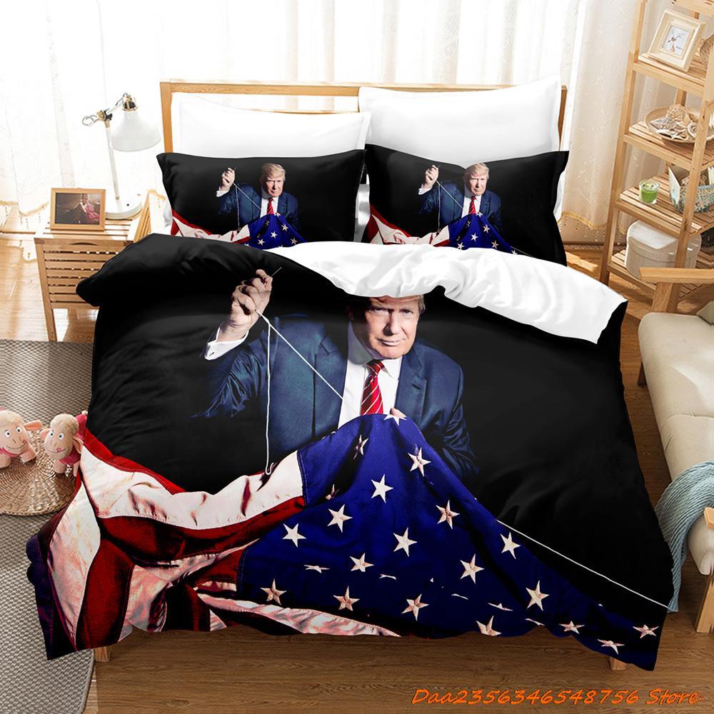 

США Трамп Постільна білизна Односпальний Двоспальний Повний Королівський Розмір Комплект для ліжка Елдюлт Дитяча Спальня Комплекти Підковдри 3D Друк Аніме Комплект Простирадла AU Double(180x210cm)