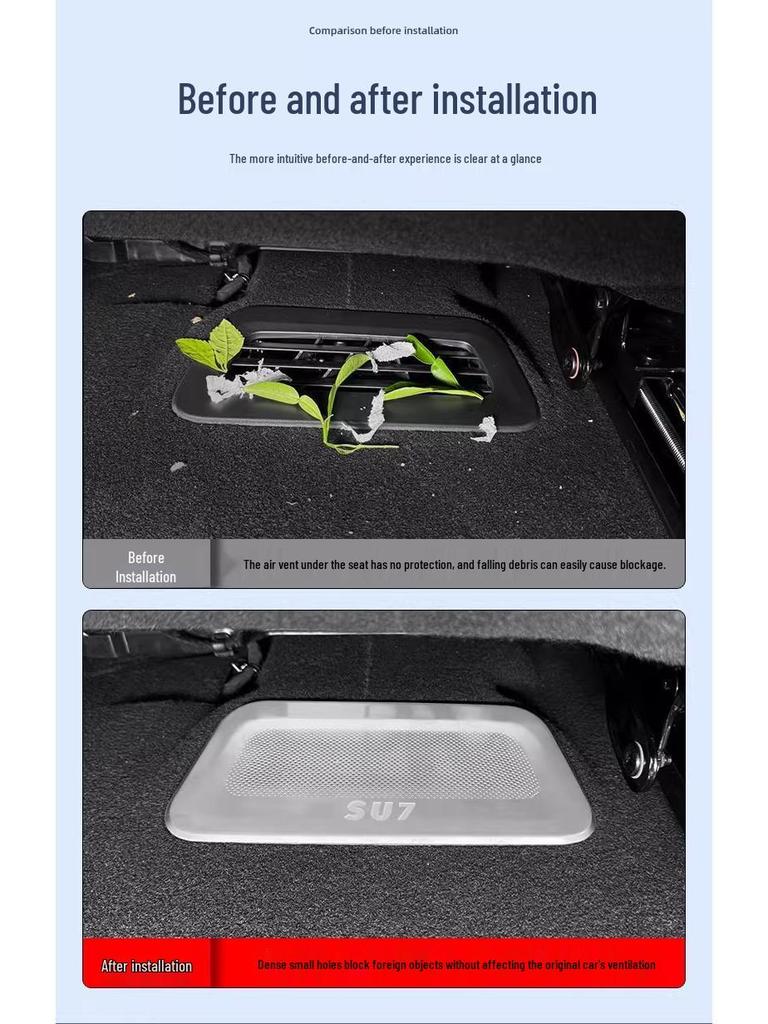 Dustproof Anti-Clog Air Vent Cover for Xiaomi SU7 Under-Seat, Rear AC Cover, Mod Decorative Accessory