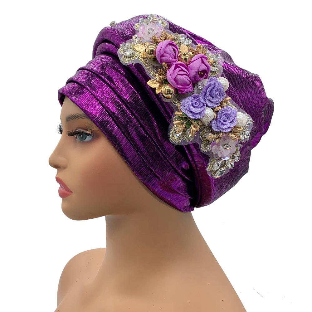 Exquisite Bouquet African Women'S Turban Cap Ready To Wear Nigeria Auto Gele Headtie Female Fashion Head Wraps Turbante Mujer