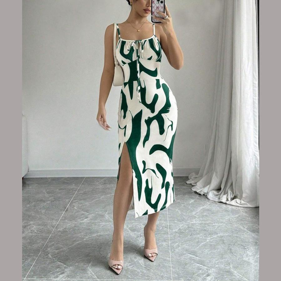Spring/Summer New Arrivals USA Ins Style Printed Leopard Print Strappy Dress