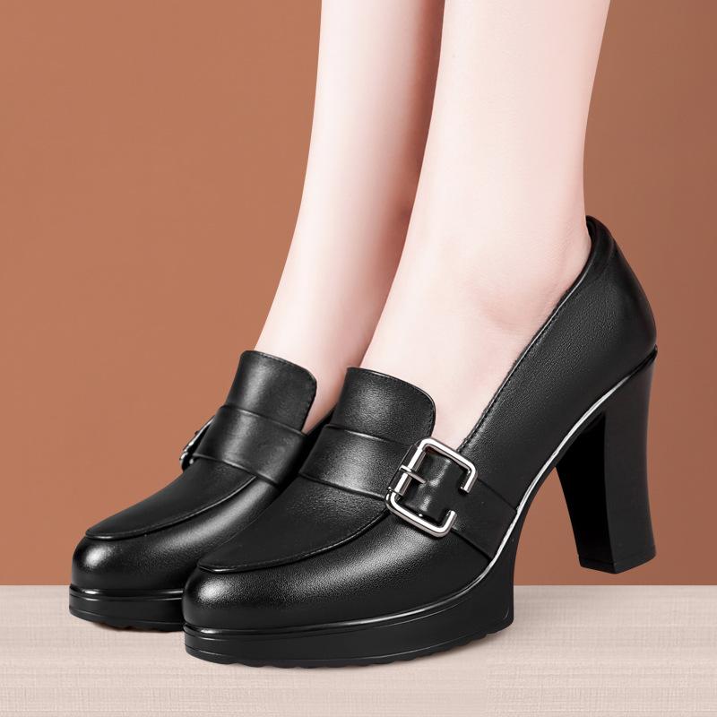 5cm 7cm 9cm Elegant Deep Mouth British Style Soft Leather Loafers Platofrm Pumps 2025 Trend Spring Med Block Heels Shoes Office