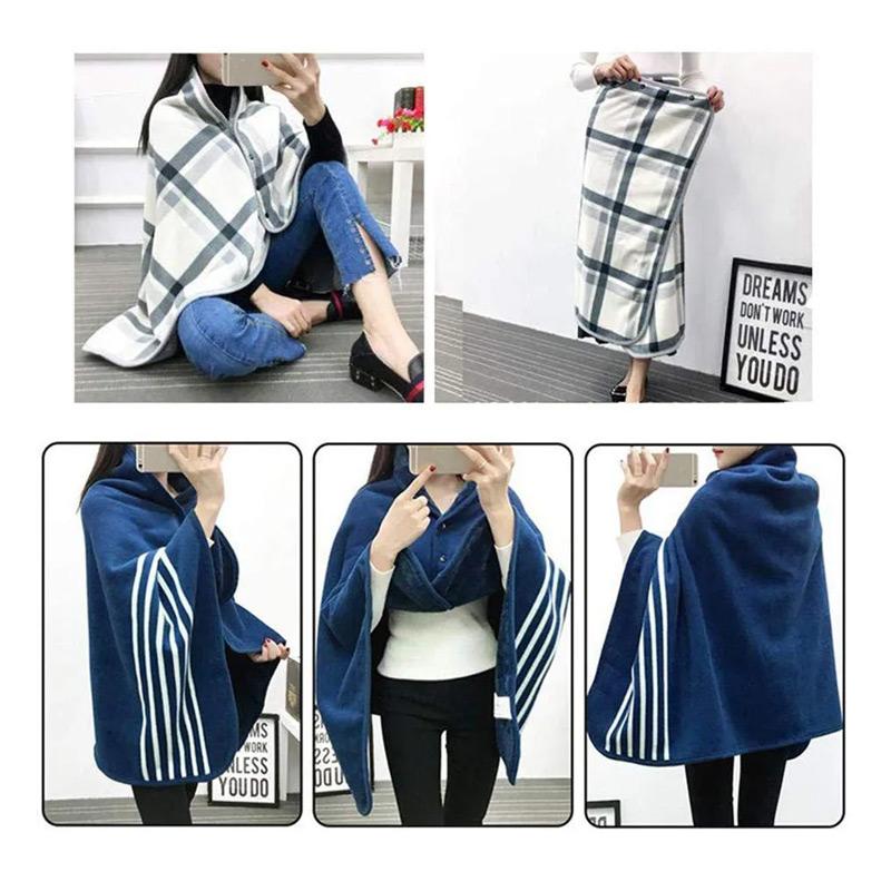1PC Wearable Blanket Shawl Blanket Flannel Lazy Casual Office Blanket Retro Grid Stripes Warm Blanket For Winter 80×135cm