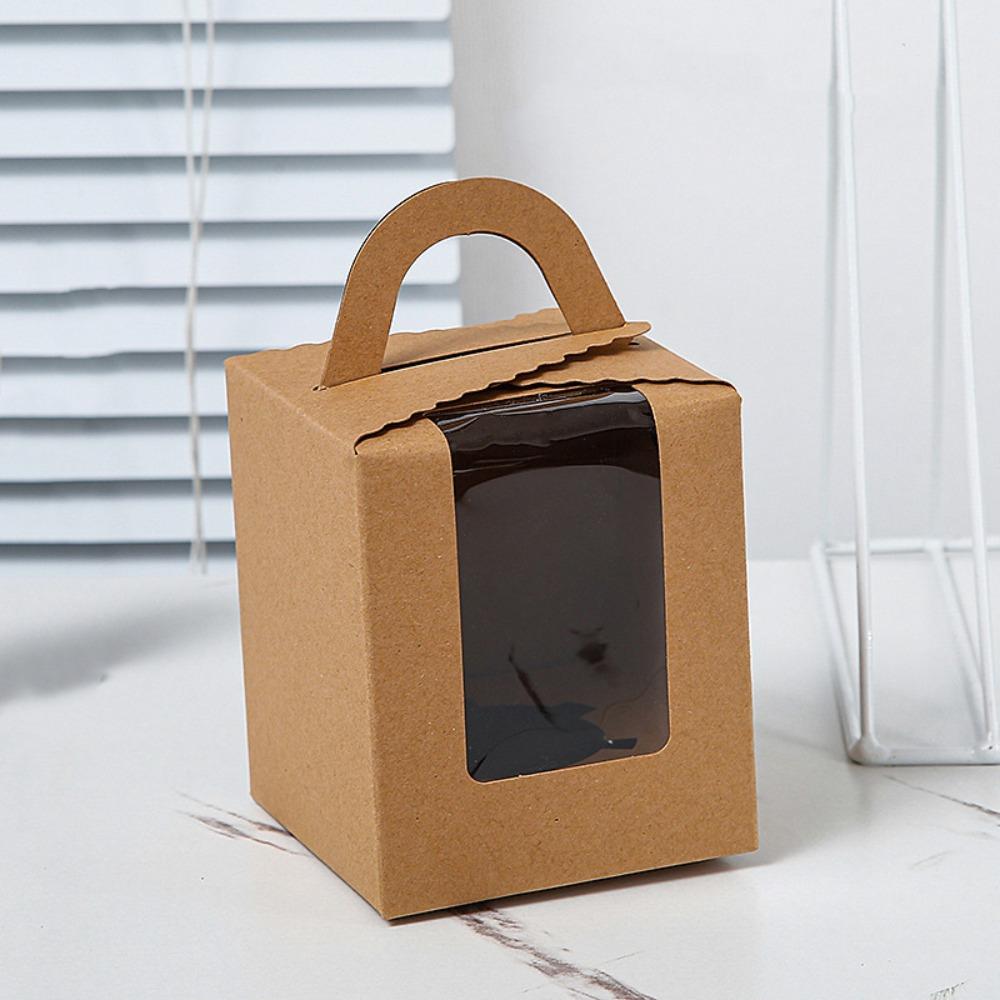 50pcs Portable Cupcake Box With Handle Clear Window Muffin Box Disposable With Inner Tray Pastry Box Dessert Display