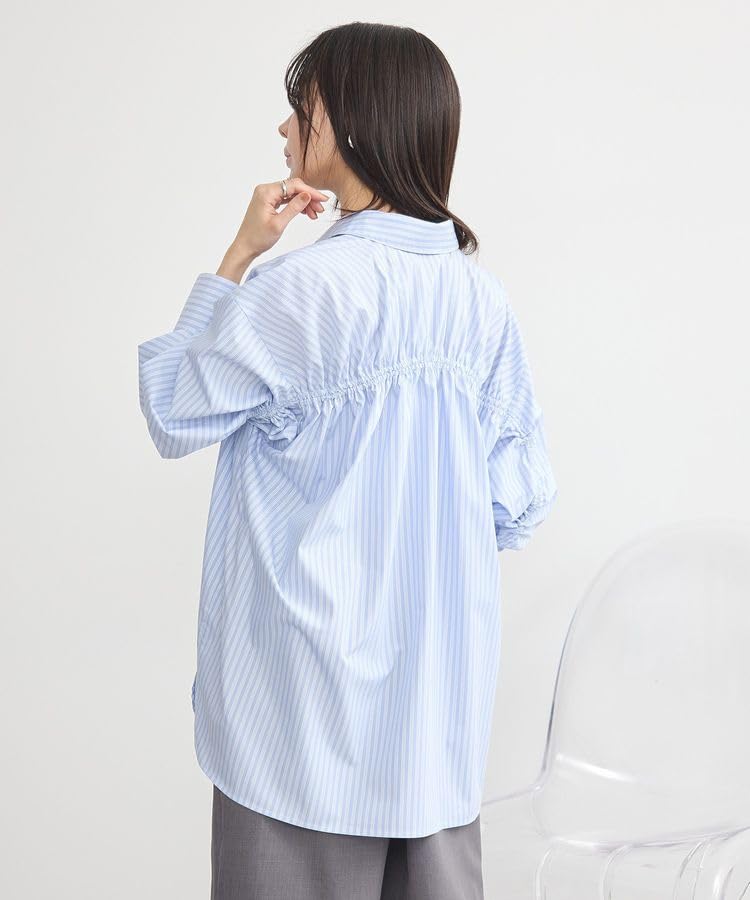 Music Casual Back Drawstring Overshirt for Striped Blue [Earth & Ecology] Women,