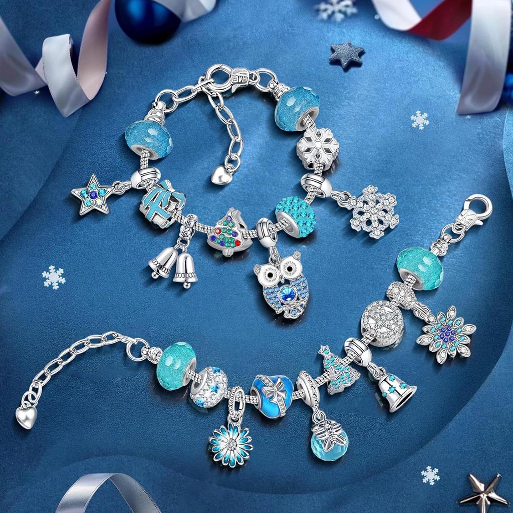 Jewelry Xmas Countdown Calendar DIY Jewelry Making Kit with 2 Bracelets and 22 Unique Charms Jewelry Set Surprise Gift for Women