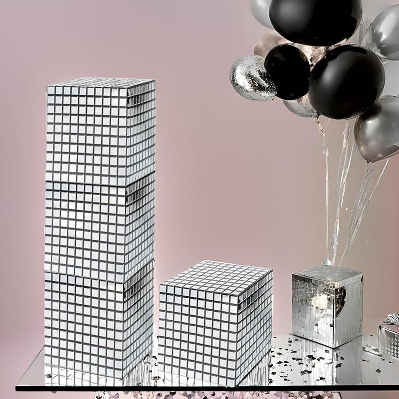 1/4PCS Scene Props Shiny Silver Magic Cube Shape Creative Packaging box Party decorations Candy box Retro 25x25x25cm