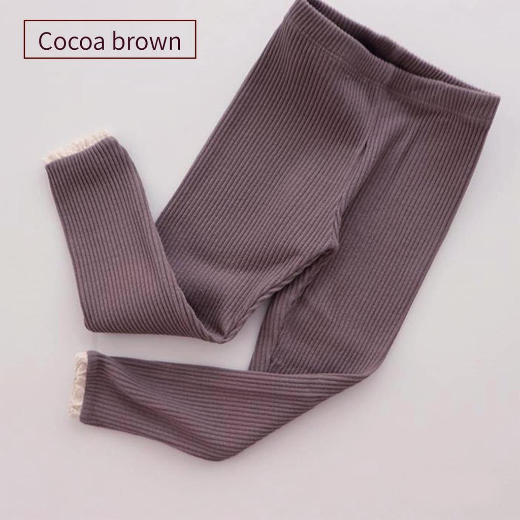 Girls' Baby Leggings, Leggings, and Pants, Solid Color with Ribbed, Lace, and Ruffles, Stylish and Simple, Korean Style (Cream, Size 80)