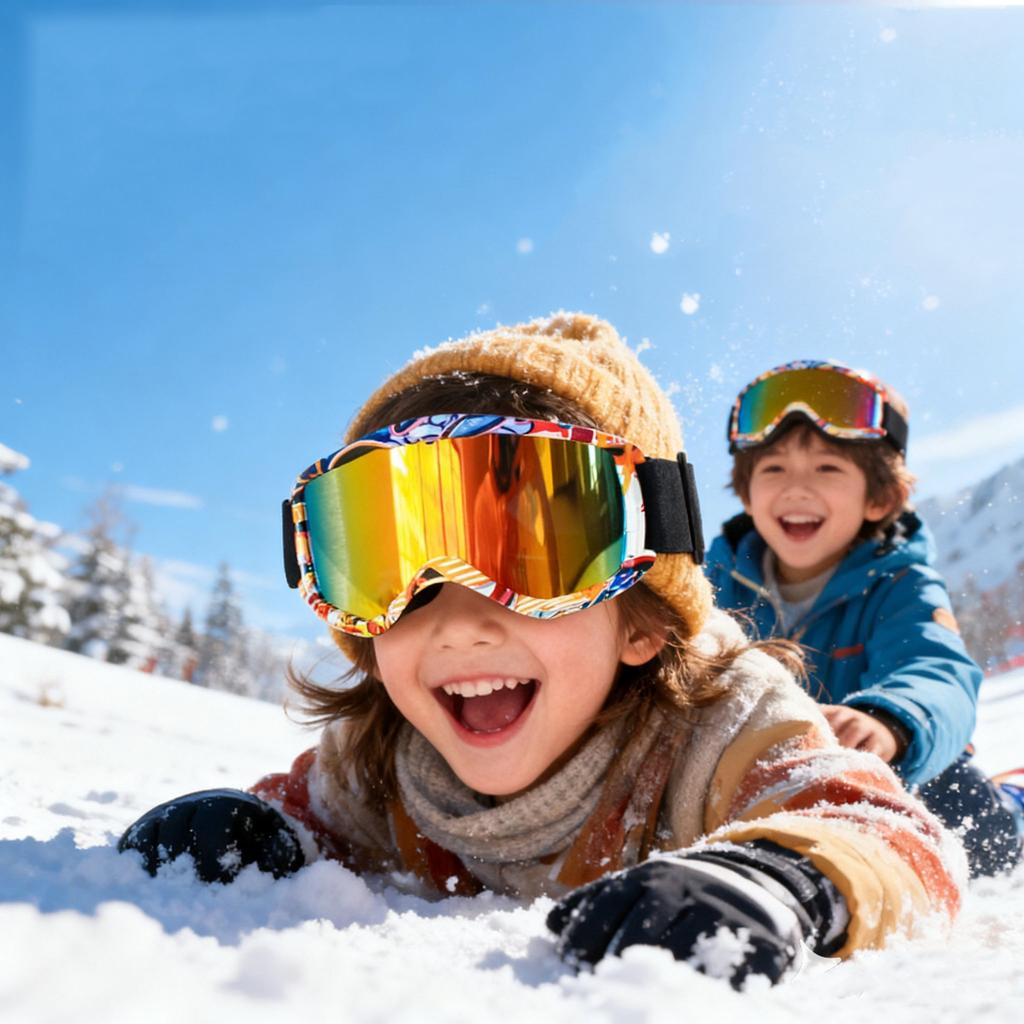 Fashionable Kids Ski Goggles Winter Outdoor Sports Glasses with Mirrored Lenses Children Windproof PC Frame for Snowboarding
