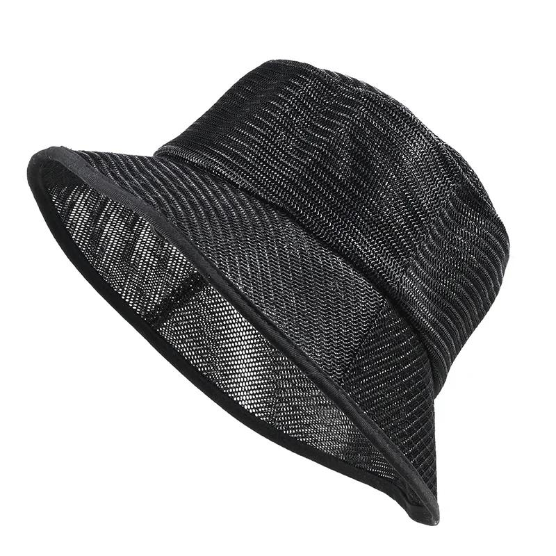 Volledig Ademend Mesh Oversized Bucket Hoeden Man Grote Hoofd Buiten Vissen Zon Hoed Vrouw Plus Size Panama Strand Cap 58cm 60cm 62cm 62cm zwart