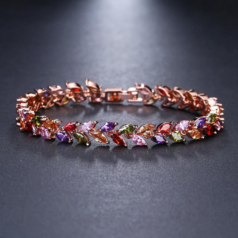 Elegant Leaf Bracelet with Diamond Accents - Zircon Women's Jewelry, European & American Fashion Style