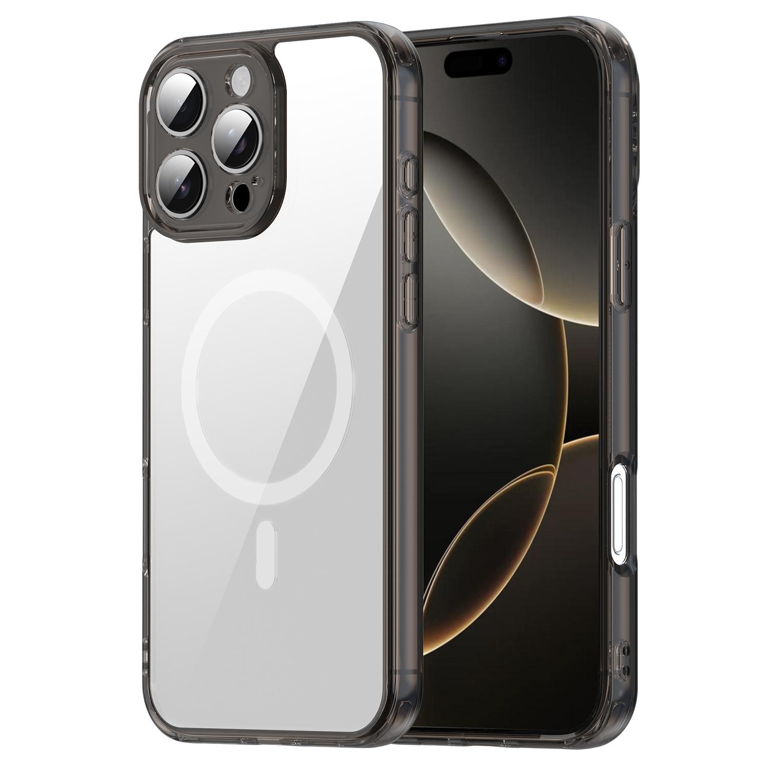 

For iPhone 16 Pro Max Case Compatible with MagSafe Clear PC+TPU Shockproof Phone Back Cover Transparent Black