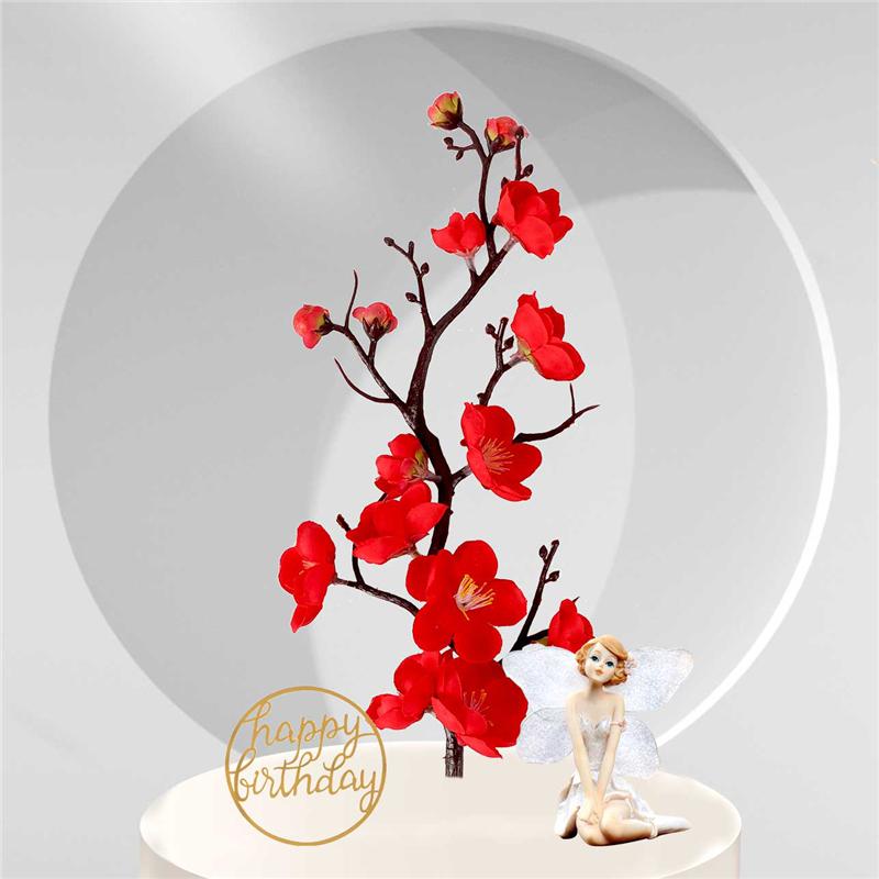 4pcs/set Red Artificial Flower Silk Plum Blossom Branch Faxu Flower Bouquets for Table Wedding Bouquet Home Decor
