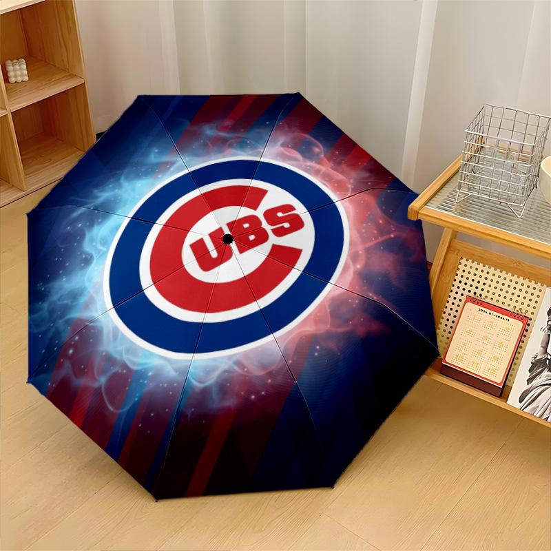 Chicago Cubs Print Auto 8?Ribs Folding Umbrella Wind Resistant Lightweight Automatic Umbrella For Daily Travel