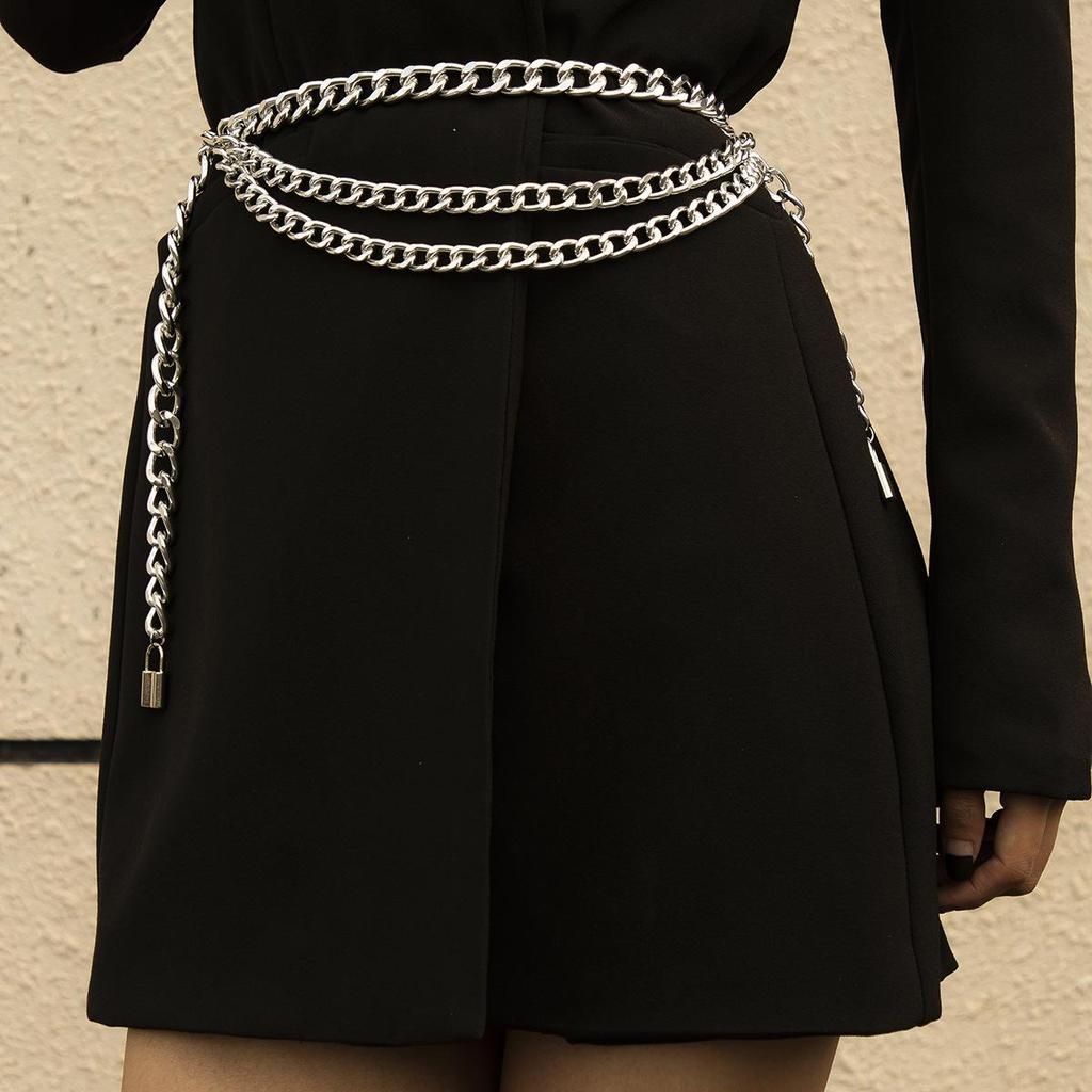 Fashion Retro Aluminum Chain Metal Lock-shaped Pendant Body  Personality All-match Waist  Women