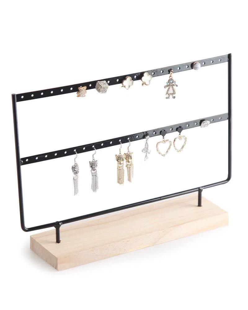 Solid Wood & Iron Large-Spaced Earring Holder Display Stand
