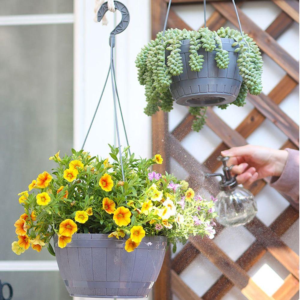 Grey Brown Hanging Flower Pots Self Watering Plant Flowerpot High Quality Planter  Balcony Decor