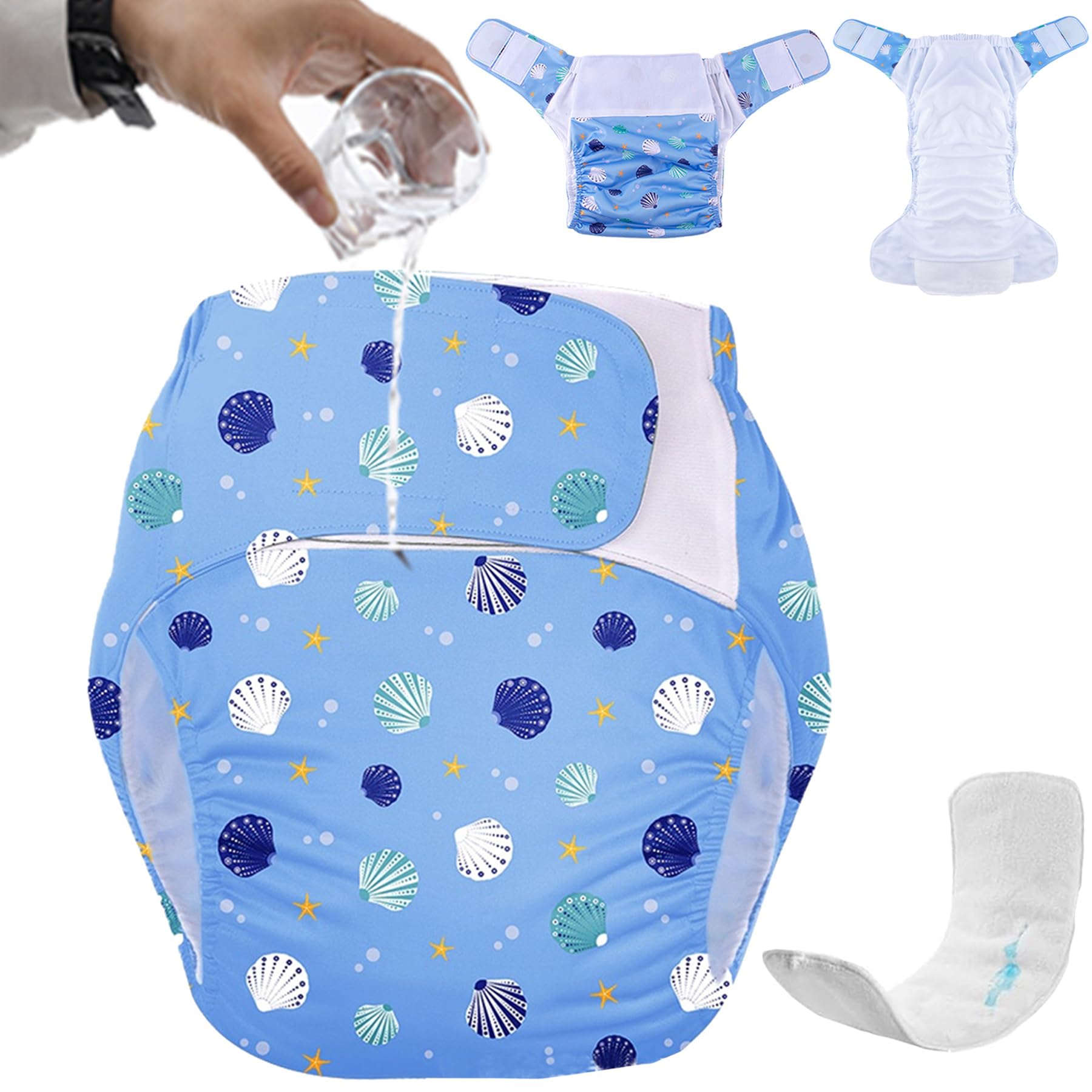 

KUMUROETA Взрослый подгузник регулируемый Высоко для синих подгузников, Уход, Накладка, Непромокаемый, Быстросохнущий, Впитывающий, Дышащий, Стираемый, синий