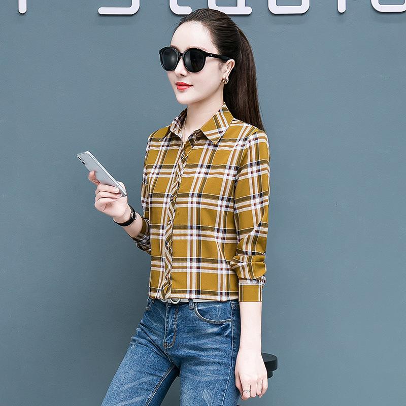 Geruit Overhemd Dames Honderd Dames Tops Los Retro Hong Kong Smaak Lange Mouw Overhemd