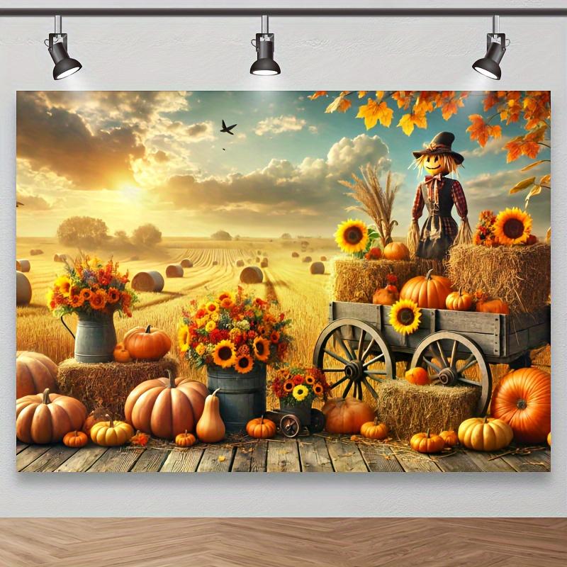 Autumn Elegance: Golden Harvest Photography Background Cloth  Adorned with Wheat and Sunflowers 180X110