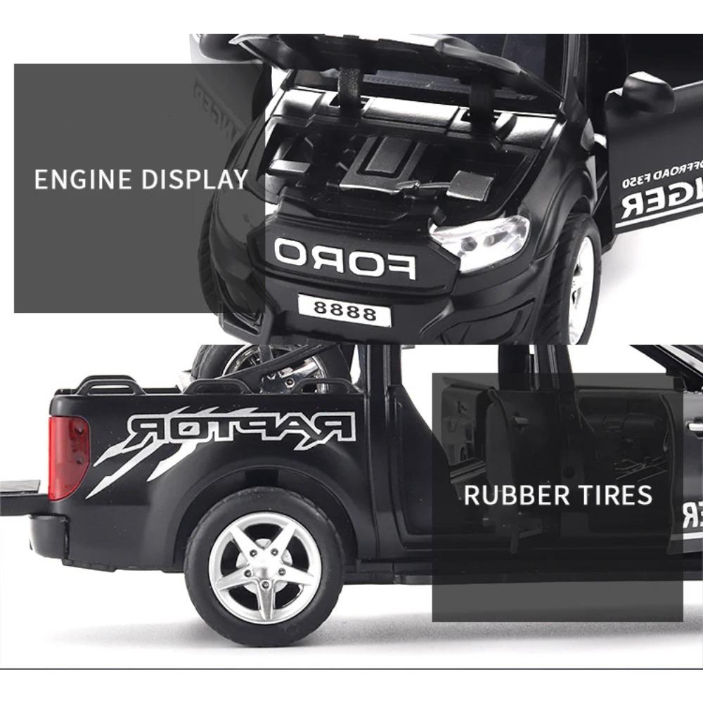 1/32 Ford Raptor F350 Off Road Pickup Truck Alloy Diecast Model Car Sound and Light Pull Back Children's Toy Car Birthday Gifts