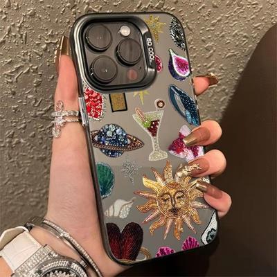 Retro Style Face Sun Stars IMD Phone Case For iPhone 16 15 14 13 12 11 Pro Max 7 8 Plus XS XR X SE2 Anti Fall Matte Back Cover