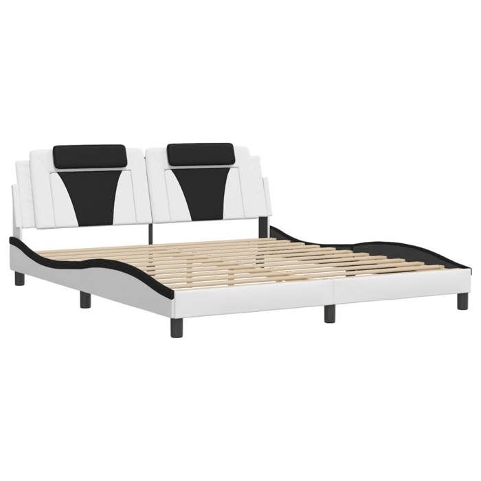VidaXL Cadre de Lit avec Lumières LED, Lit Rembourré avec Coussin, Lit Double, Lit Adulte Chambre, Moderne, Blanc Noir 3214042
