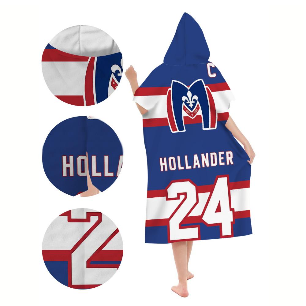 Hockey Jersey Hooded Beach Towel, "Hollander 24" Peak Showdown Design, Microfiber Quick-Dry Bath Robe for Sports Fans