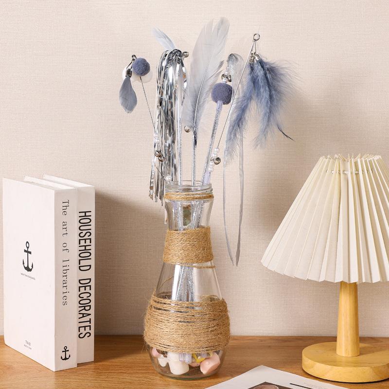 Simulation Feather Interactive Cat Toy Satin Ribbon Bell Cat Stick Toys Kitten Playing Teaser Wand Supplies Accessories