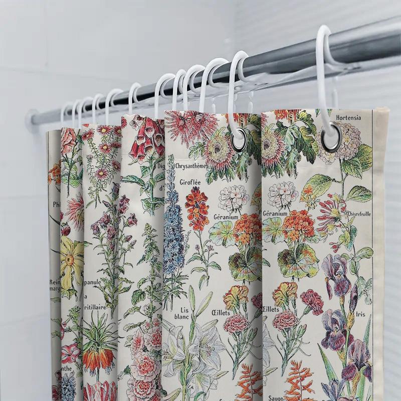 Botanical Flower Shower Curtain Vintage Floral Pattern Bathroom Decor Nature Art Washable Fabric Backdrop