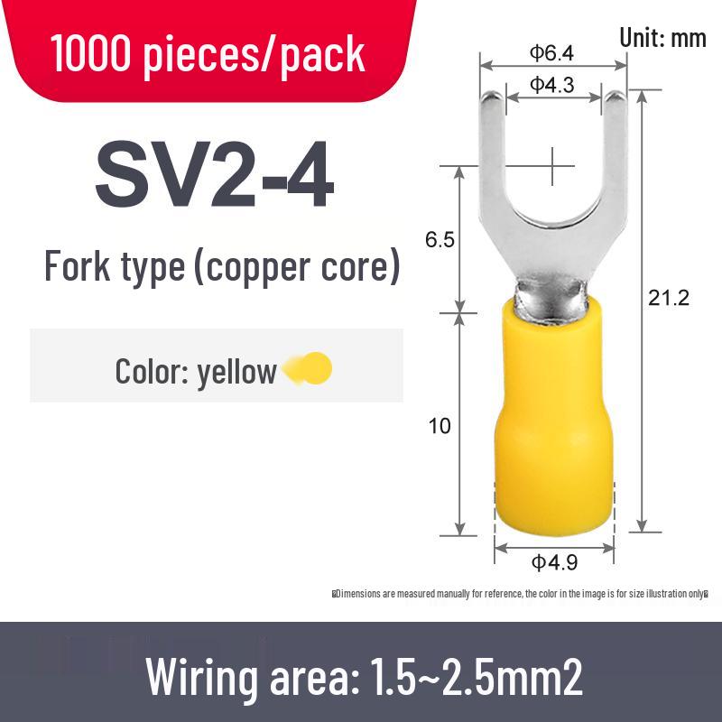 Zongyi SV2-4 U-Shaped European Pre-insulated Copper Terminal (1.5-2.5 Mm²)