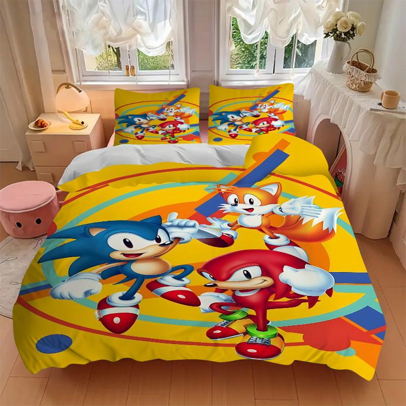 3pcs Sonic, Tails Cover Set, 1 Cover + 2 Pillowcases (No Insert), Bedding for All Seasons, Bedding,Bedroom Decor yy250922031