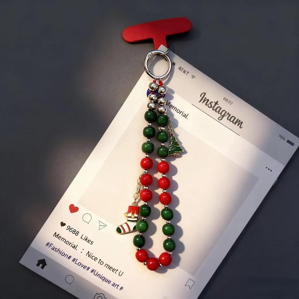 8 inch Length Handmade Beaded Christmas Phone Strap Lanyard Charm Festive Holiday Accessory Hanging Ornament Gift