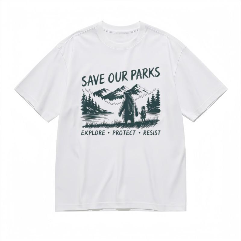 

Men s Classic T-Shirt Bear with Kid In Park Slogan Save Our Parks Graphic Tee 2XL