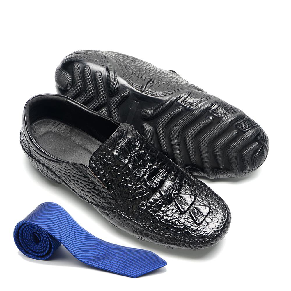 

Mens Genuine Leather Loafers Luxury Designer Crocodile Print Soft Casual Man Shoes Trend Anti-slip Outsole Slip-on Driving Shoe 46